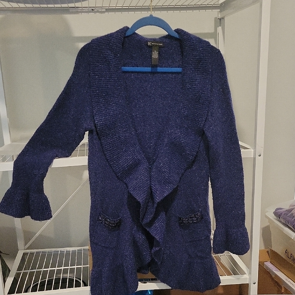 INC International Concepts Navy Cardigan with Ruffle Edges